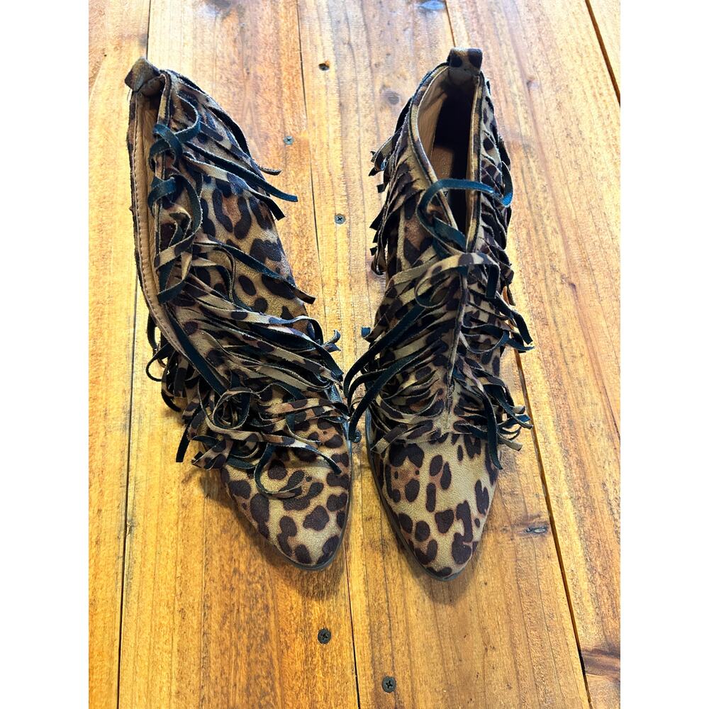 Beast Fashion Leopard Print Fringe Booties Ankle Boots - Size 11